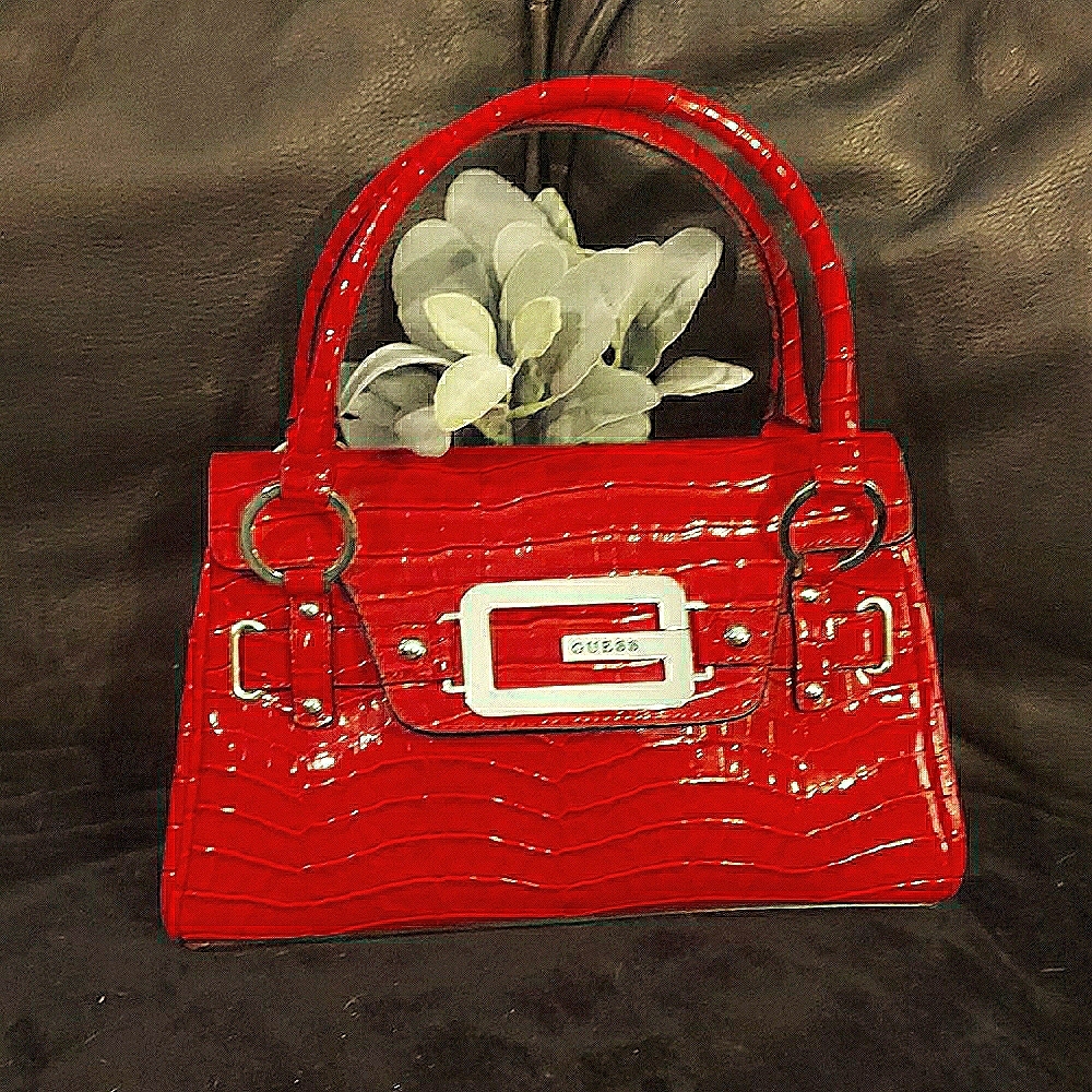 Guess red croc patent leather purse